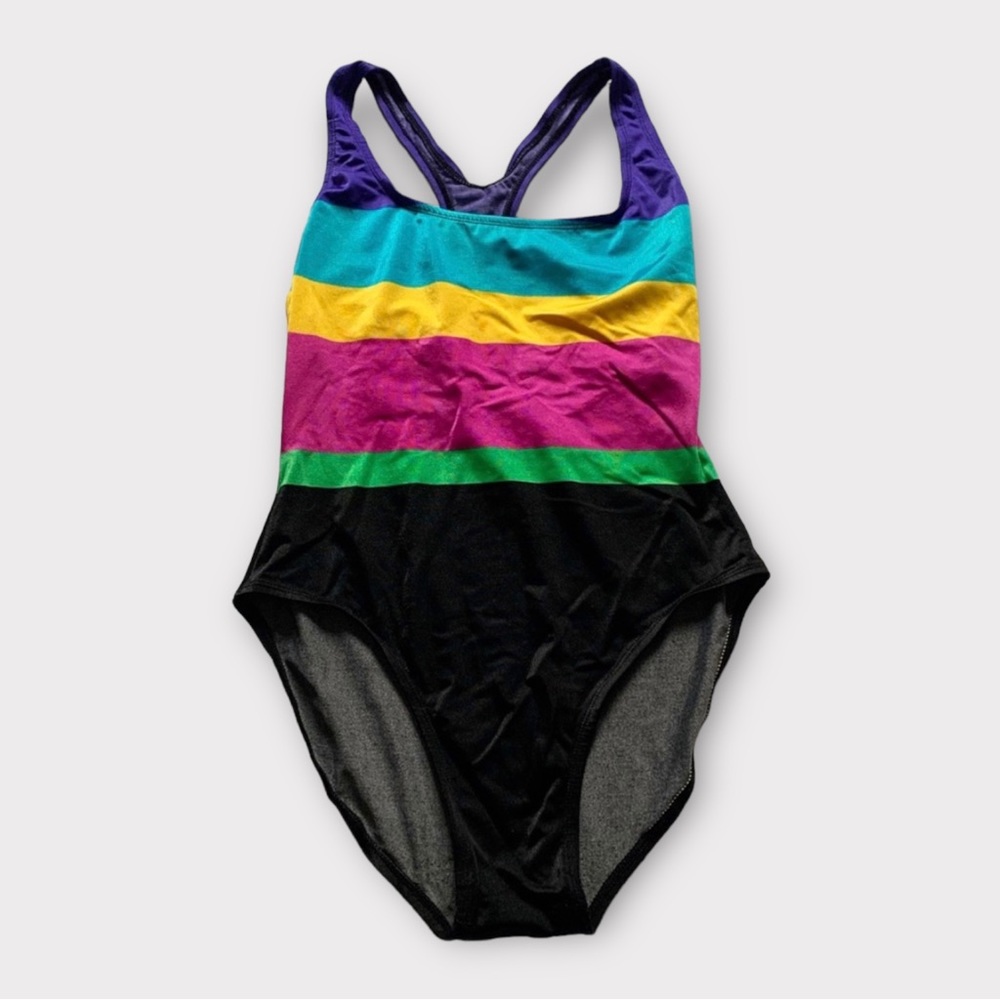 Vintage 80s/90s Swimsuit, Colorful Striped One Piece Suit